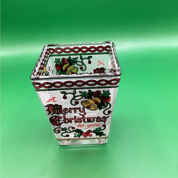 Amia Petite Votive, Hand-Painted Glass with Colorful Merry Christmas Design - Picture 4 of 7